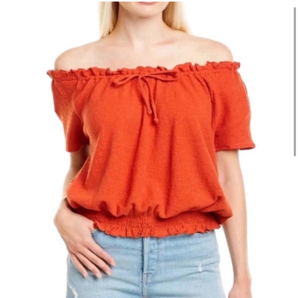 Madewell Drawstring Short Sleeve Top Orange Size Medium